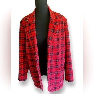 Vintage Tartan Plaid Goth Christy Girl One Button Oversized BlazerSize 8…